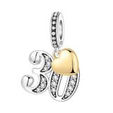 925 Sterling Silver CZ Number Heart Hanging Charm - 24 Options