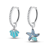 925 Sterling Silver Luminous StarFish&Shell Hoop Earrings