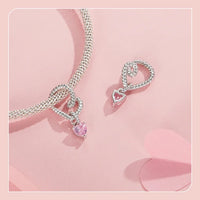 925 Sterling Silver Rope and Pink Heart Charm