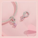 925 Sterling Silver Rope and Pink Heart Charm