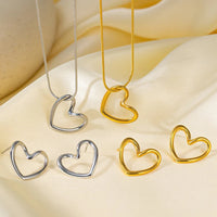 Stainless Steel Hollow Distorted Heart Earrings/Necklace Set