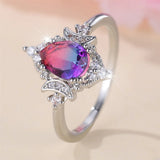 Fashion Pear Rainbow CZ Crescent Moon Ring