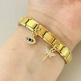 Stainless Steel Gold Colour DragonFly Hanging Italian Charm