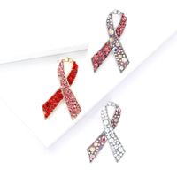 Rhinestone Breast Cancer Ribbon Brooch - 4 Options
