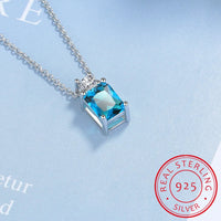 925 Sterling Silver Emerald Cut CZ Pendant Necklace - 9 Colours