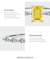 925 Sterling Silver Emerald Cut Pink or Yellow CZ Ring