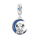 925 Sterling Silver Crescent Moon Elephant  Charm