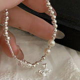 925 Sterling Silver Cute Bow and Pearl Bracelet