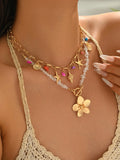 Fashion 2pc Gold Coloured Chunky Flower Sea Themed Necklace