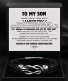 Stainless Steel To My Son Forever Linked Leather Bracelet Optional Box