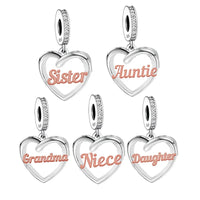 925 Silver Female Family Hanging Heart Charm - 5 Options