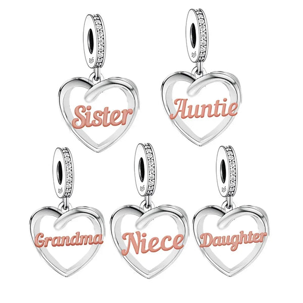 925 Silver Female Family Hanging Heart Charm - 5 Options