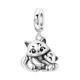 925 Sterling Silver Cuddling Cats Hanging Charm