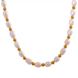 Stainless Steel Freshwater Pearl Gold Colour Necklace