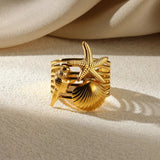 Stainless Steel Sea Themed Gold Coloured Adjustable Ring - 30 Options