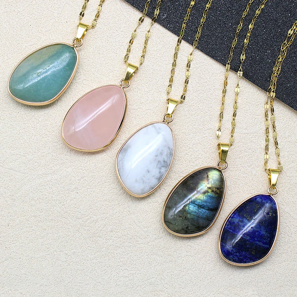 Natural Stone Irregular Pendant Gold Plated Necklace - 10 Options