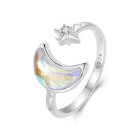 925 Sterling Silver Moonstone Effect Star Open Ring