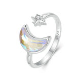 925 Sterling Silver Moonstone Effect Star Open Ring