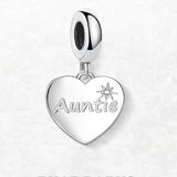 925 Sterling Silver Auntie Heart Dangle Charm - 2 Options