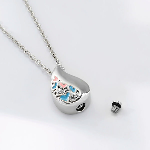 Stainless Steel Teardrop Heart Urn Necklace - 2 Colours