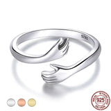 925 Sterling Hugging Hands Open Ring - 2 Colours