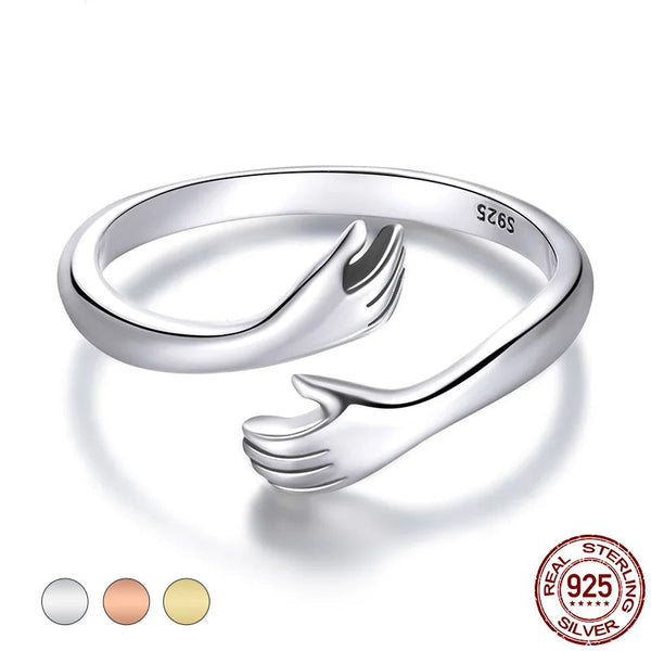 925 Sterling Hugging Hands Open Ring - 2 Colours