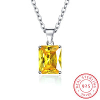 925 Sterling Silver Emerald Cut Pendant Necklace - 5 Colours