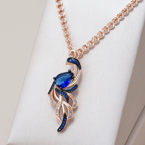Fashion Blue CZ Bird Pendant Necklace