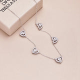 925 Sterling Silver 5 Hearts Studded Necklace - 4 Options