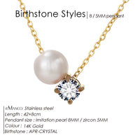 Stainless Steel Imitation Pearl/Birthstone Pendant Necklace - 12 Options