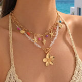 Fashion 2pc Gold Coloured Chunky Flower Sea Themed Necklace