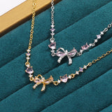 Fashion Cubic Zirconia Bow Love Heart Necklace - 3 Colours