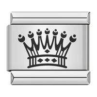 Stainless Steel Diamond Pattern Crown Italian Charm Link (Fit 9mm Bracelet)