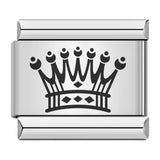 Stainless Steel Diamond Pattern Crown Italian Charm Link (Fit 9mm Bracelet)