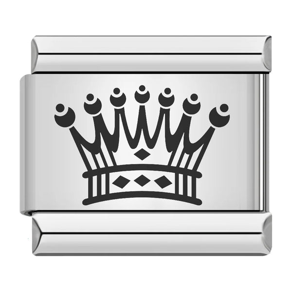Stainless Steel Diamond Pattern Crown Italian Charm Link (Fit 9mm Bracelet)
