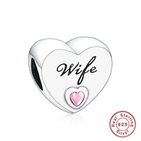925 Silver Pink CZ Family Heart Charm - 50 Options