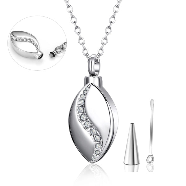 Stainless Steel CZ Tear Drop Urn Necklace