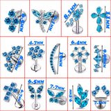 Titanium Blue Leaf Zirconia Ear Stud Body Jewellery - 11 Sizes
