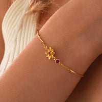 Stainless Steel Flower Birthstone Bracelet - 12 Options