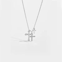 925 Sterling Silver Triple Cross CZ Necklace- 2 Colours
