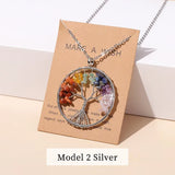 Stainless Steel Fashion Natural Crystal Seven Chakras Stone Tree Of Life Pendant Necklace - 5 Options