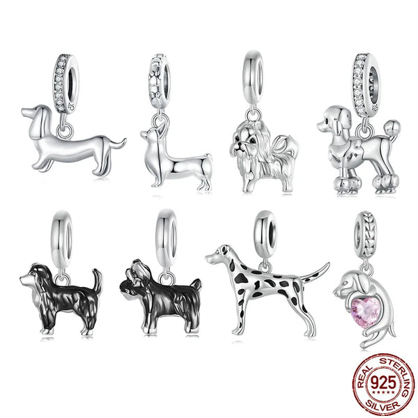 925 Sterling Silver Dog Hanging Charm - 9 Options