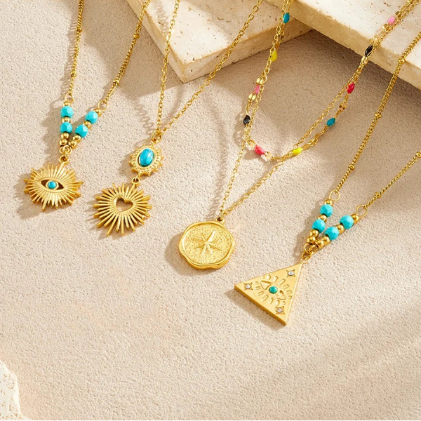 Stainless Steel Golden Turquoise Necklace - 4 Options