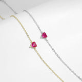 925 Sterling Silver Rose Red Zirconia Heart Bracelet - 2 Options