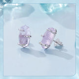 Fashion/925 Sterling Silver Amethyst Raw Crystal Stud Earrings