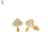 925 Sterling Silver Gold Plated Crystal Mushroom Stud Earrings - 2 Options