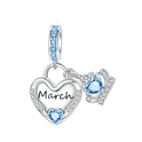 925 Sterling Silver Birthstone Heart Crown Hanging Charm - 12 options