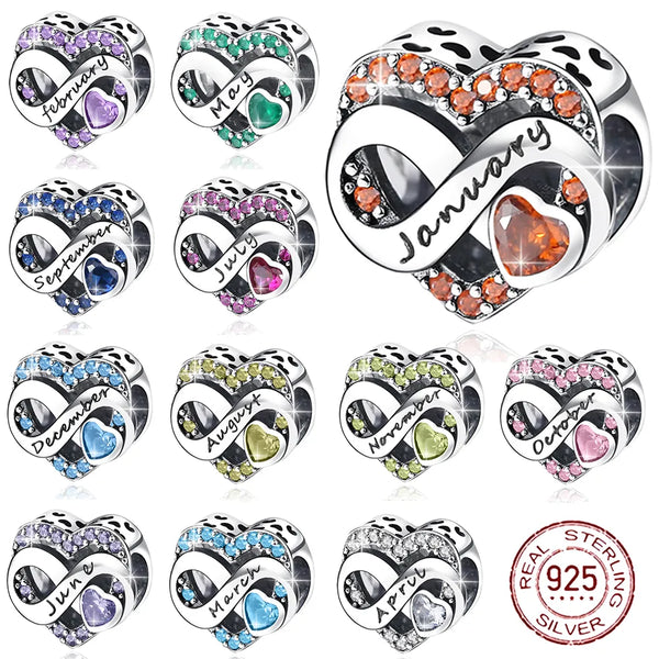 925 Sterling Silver Birthstone Heart Charm