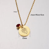 Stainless Steel Birth Month Floral Disc Necklace - 3 Colours - 12 Options