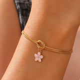 Stainless Steel Flower Knot Double Snake Chain Bracelet - 10 Options